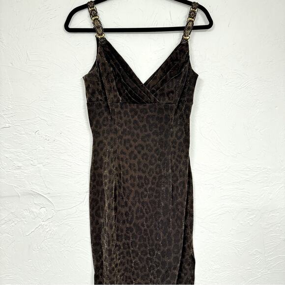 Vintage Scott McClintock Brown Leopard Print Maxi Dress Womens 6 Formal Glitter - Picture 1 of 14